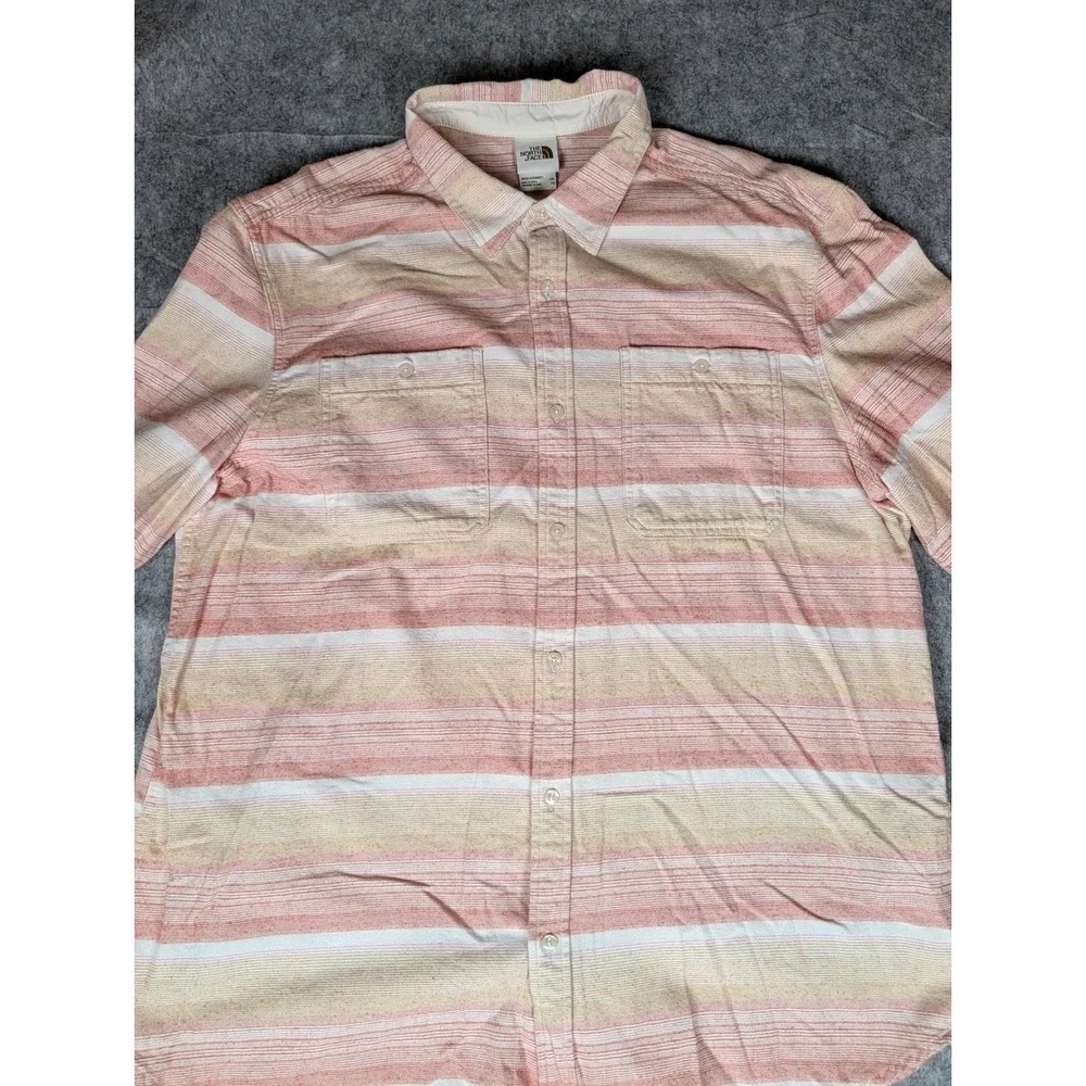 The North Face Mens‎ Striped Long Sleeve Button Down Shirt Pink Orange White XXL